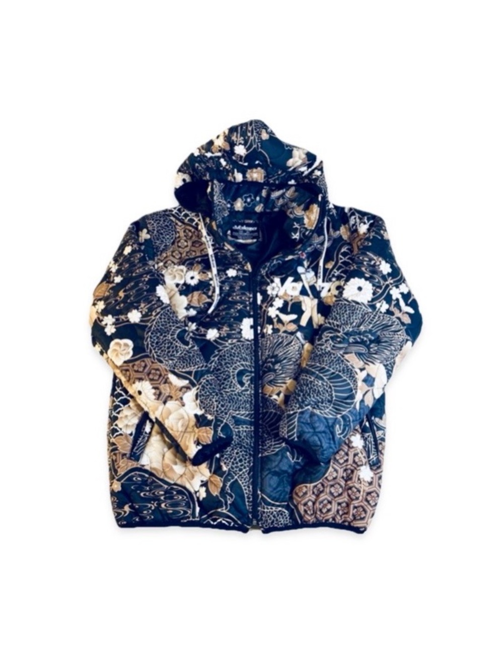 Valeza Lifestyle Purple Zen Puffer Jacket Anime Streetwear Dragon Floral Unisex